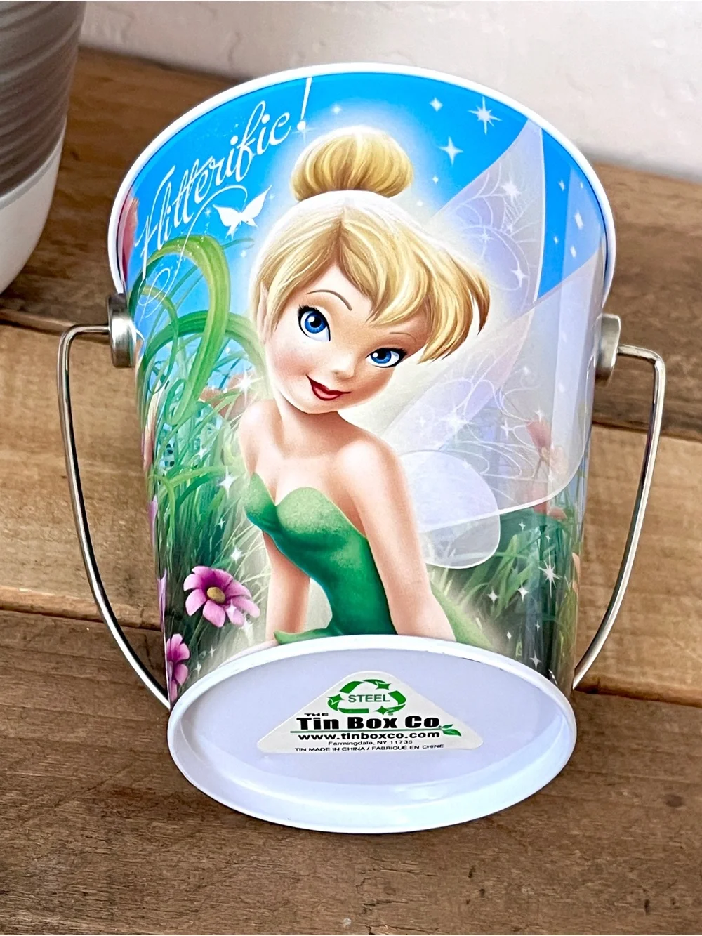 Disney Fairies Tinkerbell Mini Metal Tin Bucket Flitterific Pail NWOT